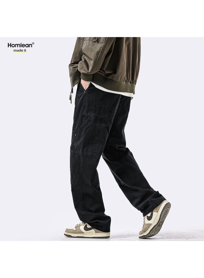 Homlean American-style Casual Pants For Men, Spring And Summer, Niche Trendy Brand, Retro Loose-fit Cargo Trousers, Hs60 Black, Size M - Image 3