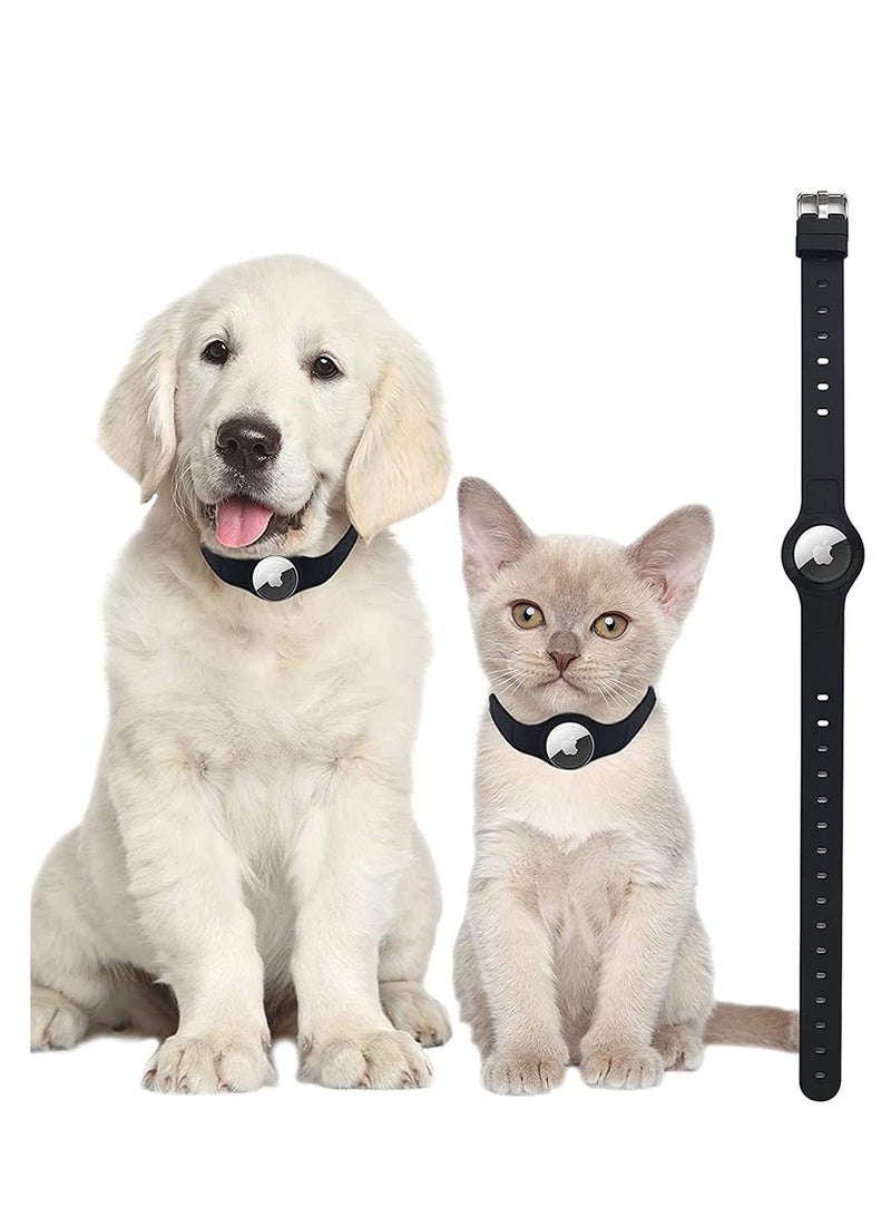 SYOSI Apple AirTag Dog Collar Anti Lost Adjustable Silicone Case GPS Tracking Cat Accessories for Small Medium Dogs Cats Pets（black） - Image 1