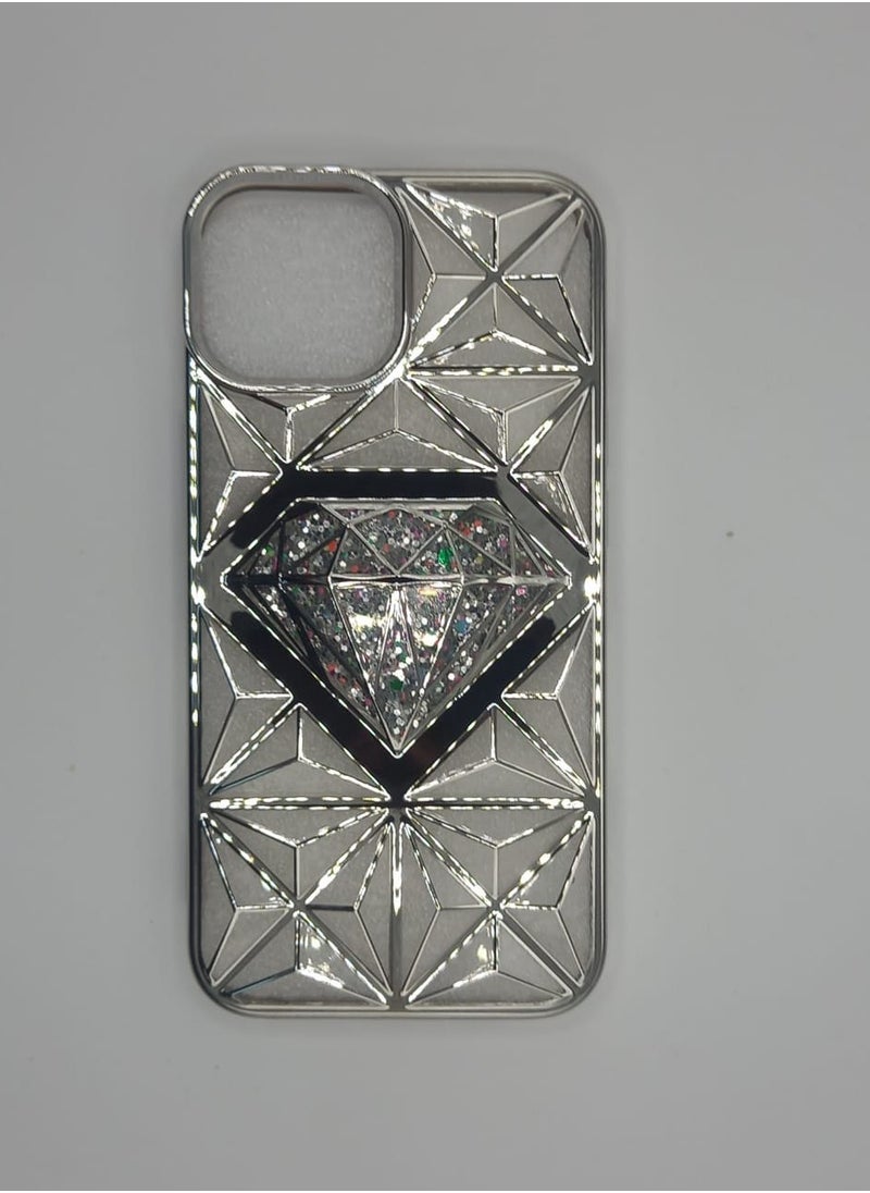 Undefined Transparent Silver IPhone 13 Back Cover With Diamond Shape  - Image 1
