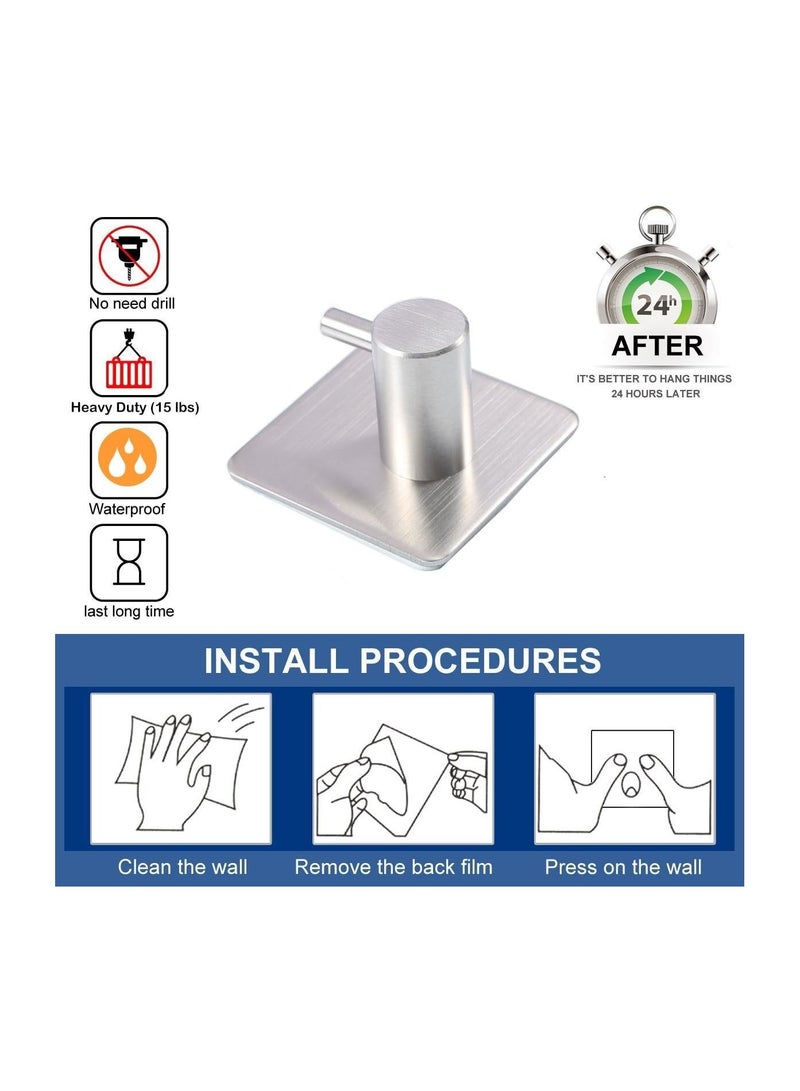 Arabest Adhesive Hooks Heavy Duty Wall Hooks Waterproof Stainless Steel Hooks for Hanging Coat, Hat,Towel Robe Hook Rack Wall Mount- Bathroom and Bedroom 4-Packs  - Image 2