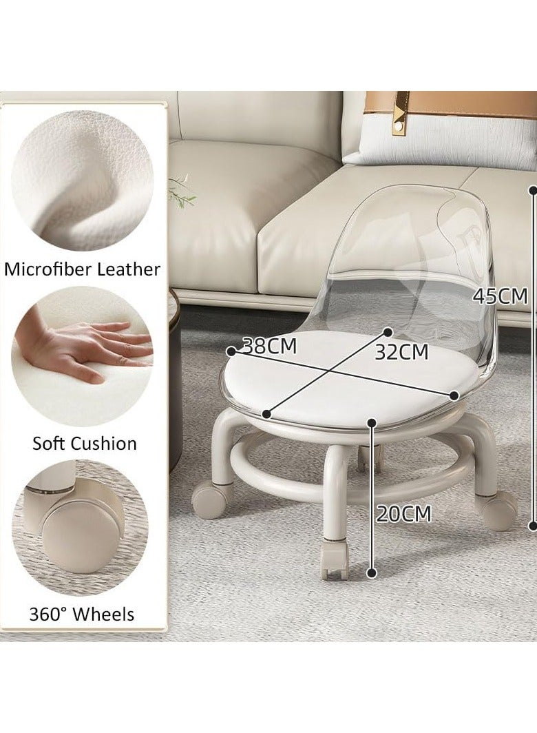 LINGWEI Low Height Rolling Stool with Backrest – 360° Wheels, PU Leather Cushion, Small & Sturdy Chair for Home, Office, Garage, Kids & Adults - Image 5