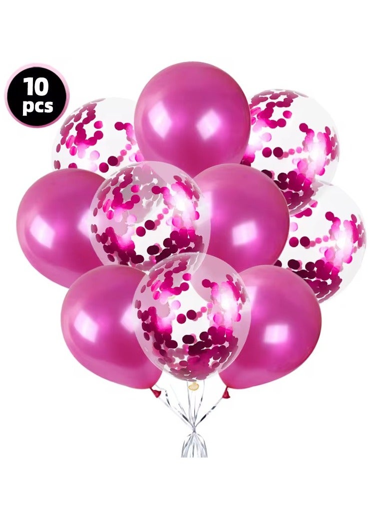 مجموعة من 10 بالونات زينة للحفلات باللون الأحمر والوردي اللؤلؤي مع بالونات ورقية مقاس 12 بوصة مع شريط