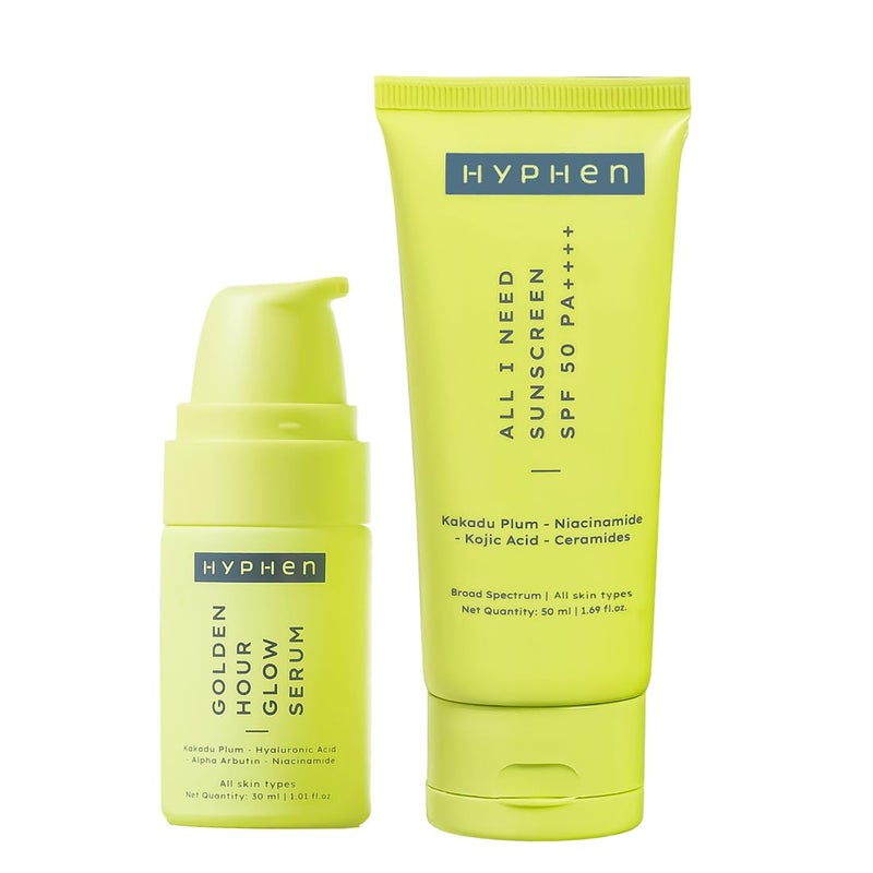 HYPHEN Hyphen Daily DayCare Routine with Face Serum Moisturizing Sunscreen SPF 50 Glow Protect Skincare Essentials for All Skin Types Rich in Niacinamide Hyaluronic Acid Kakadu Plum Pack of 2  - Image 1