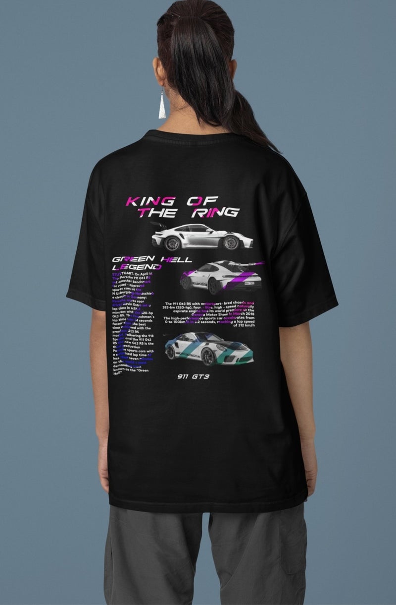 Fuddy Moda Fuddy Fashion Unisex King Of The Ring Porsche 911 Back Printed Couple T-Shirt, Oversize Race Car Themed T-Shirt - Image 5