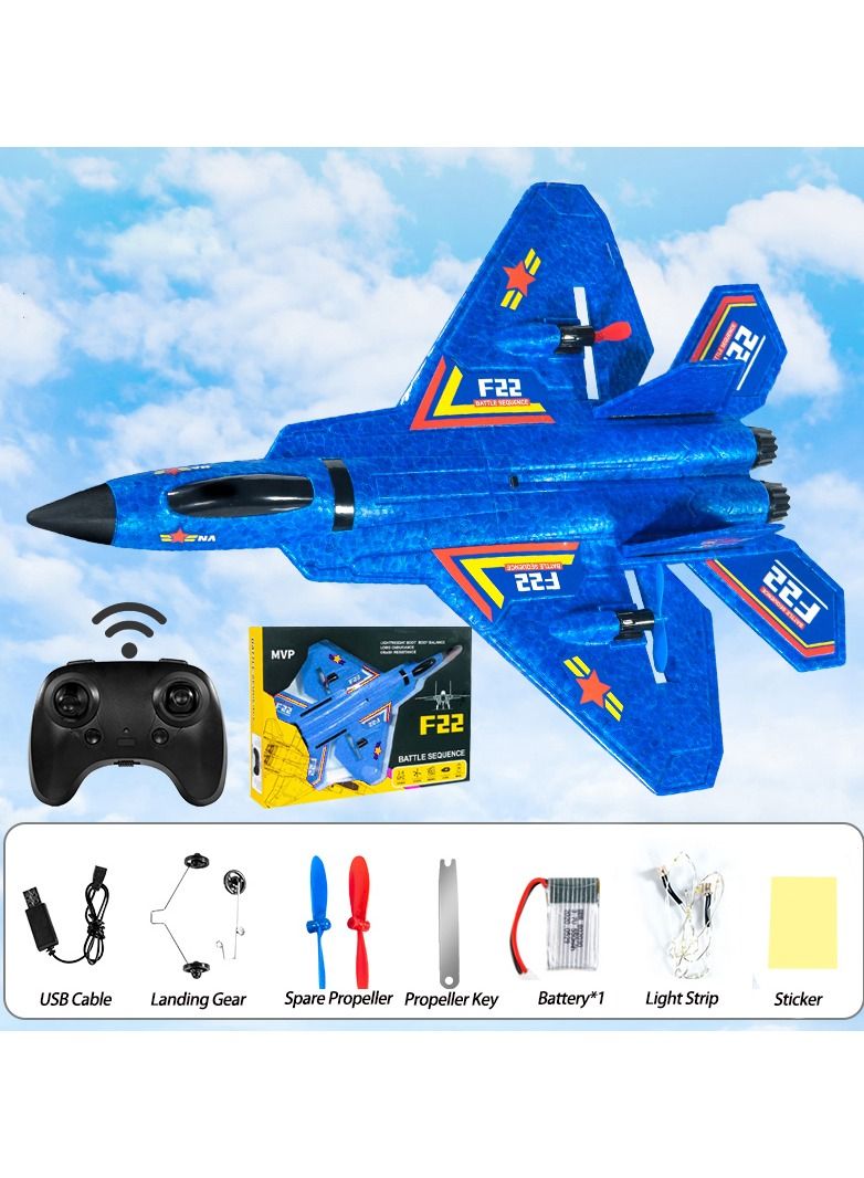 AROAQ طائرة إسفنجية تعمل بالتحكم عن بعد، طائرة إسفنجية تعمل بالتحكم عن بعد للأطفال F22 باللون الأزرق - Image 1
