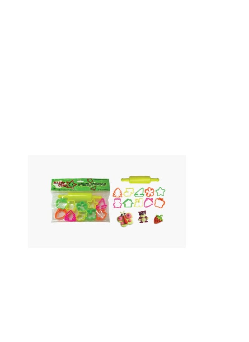 KiddyClay Kiddy Clay 10 small Plastic Moulds + 1Roller 