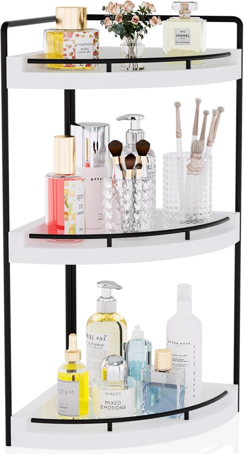 CeleVista Corner Bathroom Counter Organizer, 3 Tier Bathroom Sink Shelf Countertop, Wood Vanity Skincare Storage for Toiletries Decor, Makeup, Dresser (White) - Image 1
