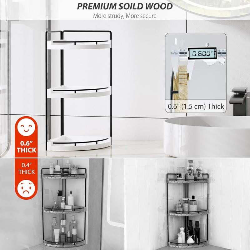 CeleVista Corner Bathroom Counter Organizer, 3 Tier Bathroom Sink Shelf Countertop, Wood Vanity Skincare Storage for Toiletries Decor, Makeup, Dresser (White) - Image 4