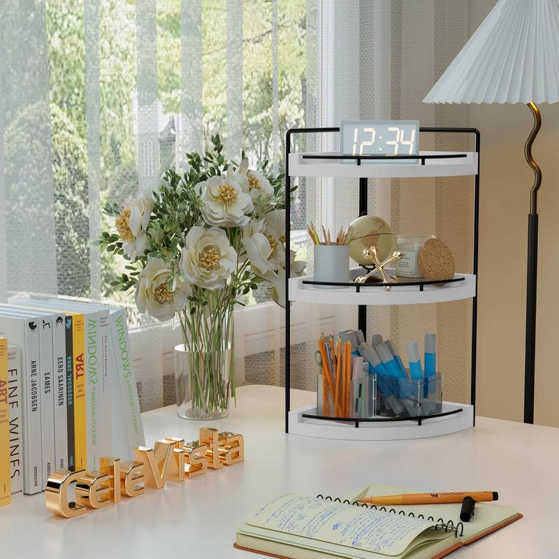 CeleVista Corner Bathroom Counter Organizer, 3 Tier Bathroom Sink Shelf Countertop, Wood Vanity Skincare Storage for Toiletries Decor, Makeup, Dresser (White) - Image 3