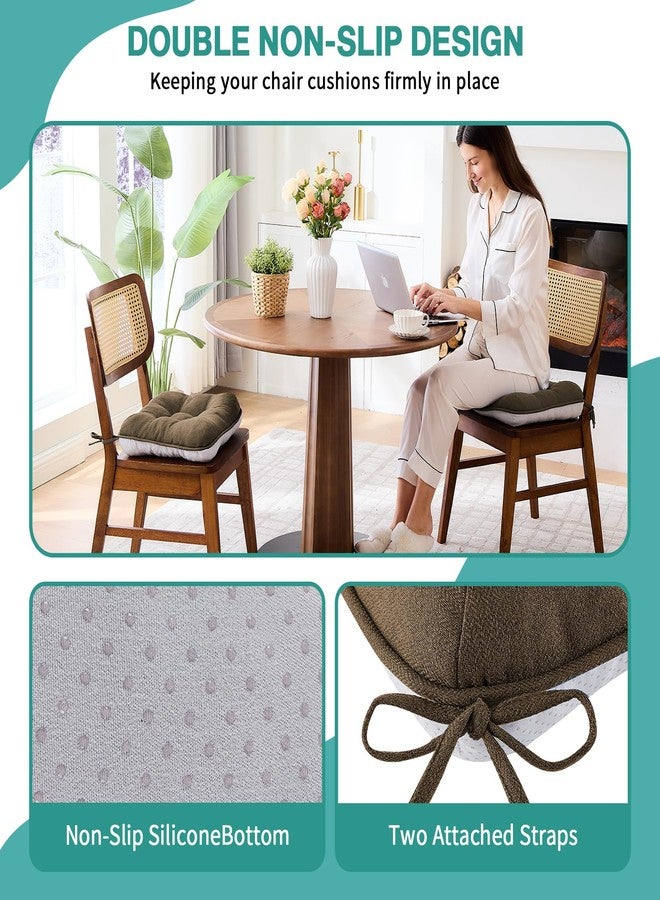 BETU Chair Cushions for Dining Chairs Set of 4,3.5" Thick Kitchen Table Chair Pads with Ties,Non Slip Backing and Covers, Seat Cushion for Dining Room,Bar,Patio Chairs,16"X16"X3.5",Brown - Image 2