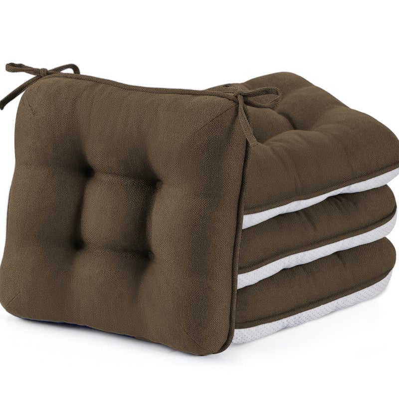 BETU Chair Cushions for Dining Chairs Set of 4,3.5" Thick Kitchen Table Chair Pads with Ties,Non Slip Backing and Covers, Seat Cushion for Dining Room,Bar,Patio Chairs,16"X16"X3.5",Brown - Image 1