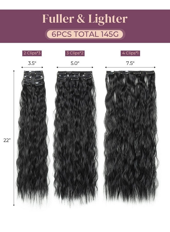 LONAI Clip In Hair Extensionslonai 6Pcs 24" Black Hair Extensions Long Mermaid Waves Wavy Synthetic Clip On Hairpiece For Women（Black） - Image 3