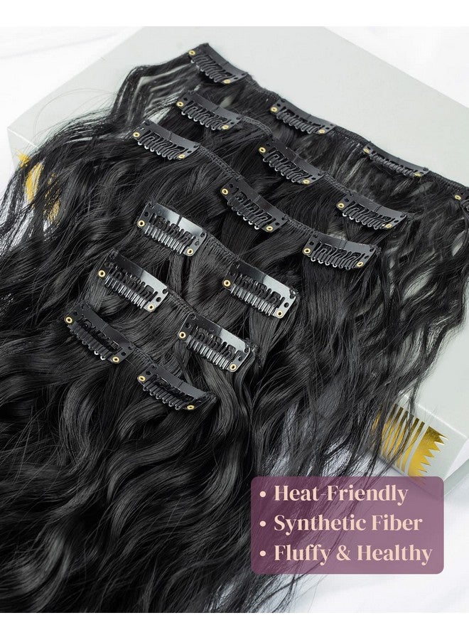 LONAI Clip In Hair Extensionslonai 6Pcs 24" Black Hair Extensions Long Mermaid Waves Wavy Synthetic Clip On Hairpiece For Women（Black） - Image 4