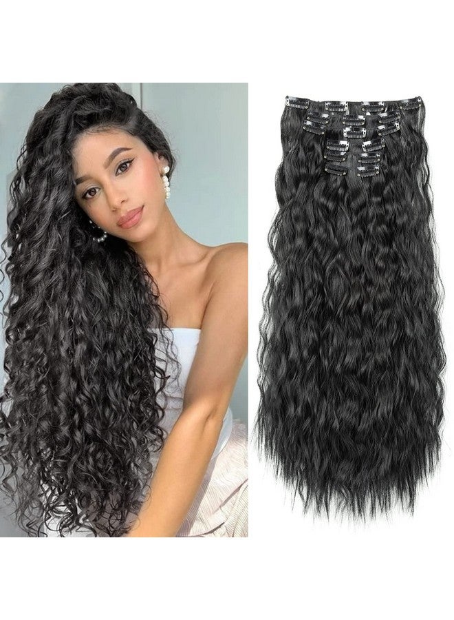LONAI Clip In Hair Extensionslonai 6Pcs 24" Black Hair Extensions Long Mermaid Waves Wavy Synthetic Clip On Hairpiece For Women（Black） - Image 2