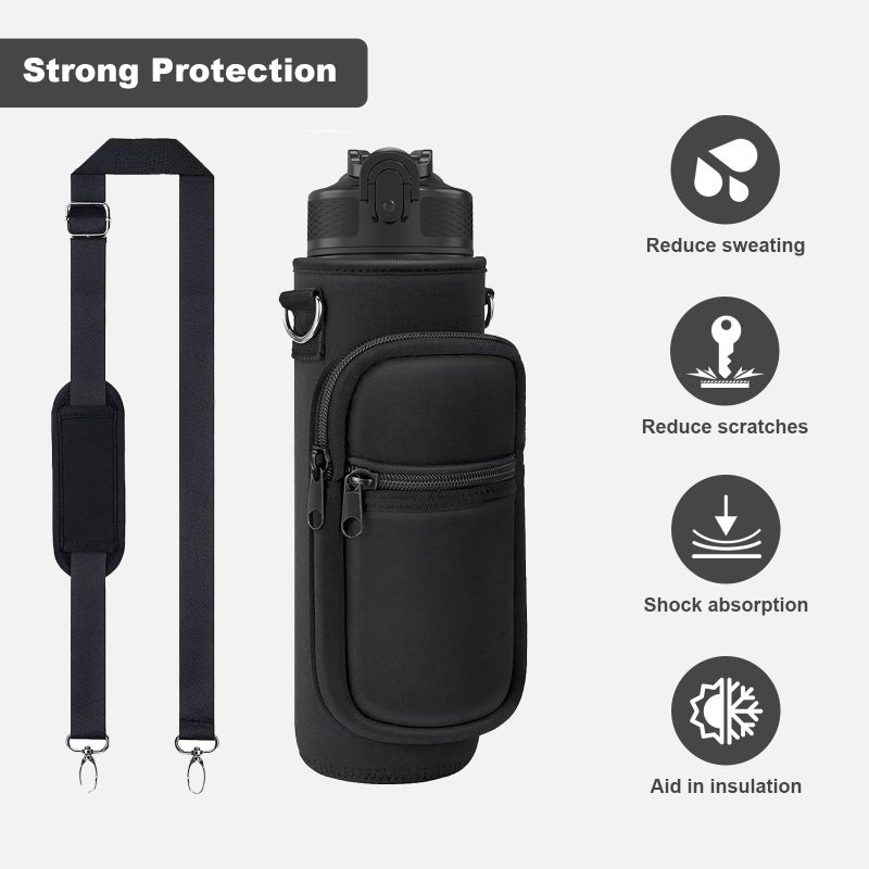 Doacpcr 32 oz Water Bottle Carrier Bag, 32/40 oz Crossbody Water Bottle Holder with Strap, Sling Bag Sleeve Pouch Holder with Phone Pocket and Small Pocket for Walking Hiking Camping Gym (2.95"W * 9.05"H) - Image 3