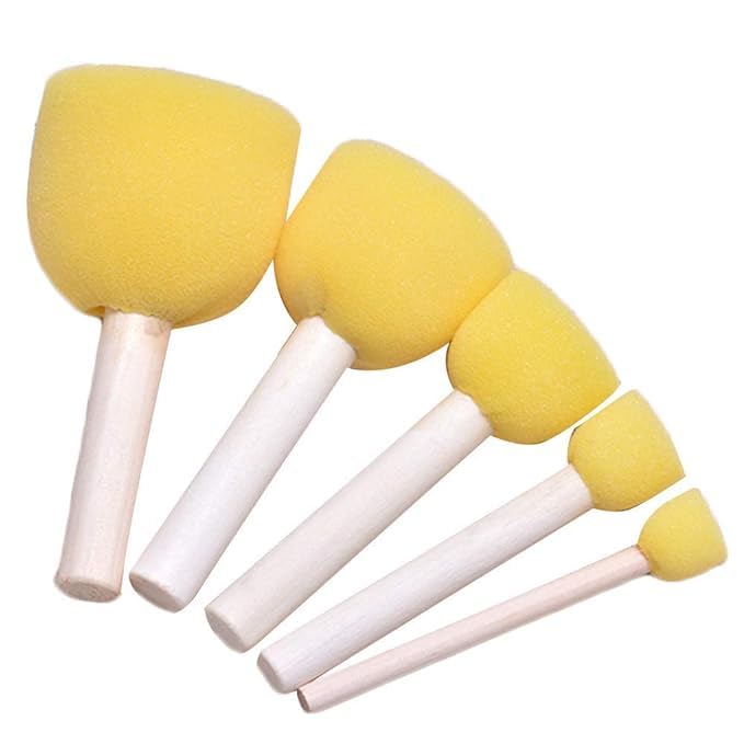SHB SHB 5 Pcs Round Stencil Sponge, Yellow Dabber Wooden Handle, Foam Brush Furniture Art Crafts Painting Tool, Supplies Painting Stippler Set DIY Painting Tools in 5 Sizes  - Image 1