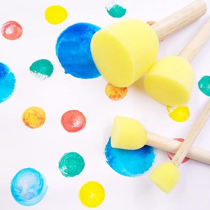 SHB SHB 5 Pcs Round Stencil Sponge, Yellow Dabber Wooden Handle, Foam Brush Furniture Art Crafts Painting Tool, Supplies Painting Stippler Set DIY Painting Tools in 5 Sizes  - Image 3
