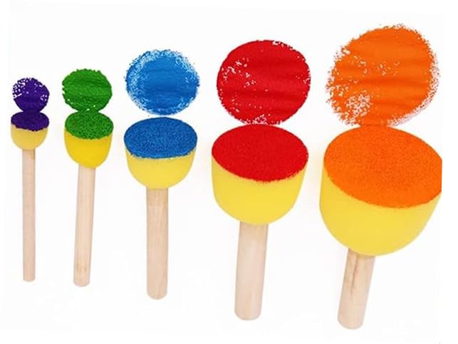 SHB SHB 5 Pcs Round Stencil Sponge, Yellow Dabber Wooden Handle, Foam Brush Furniture Art Crafts Painting Tool, Supplies Painting Stippler Set DIY Painting Tools in 5 Sizes  - Image 2