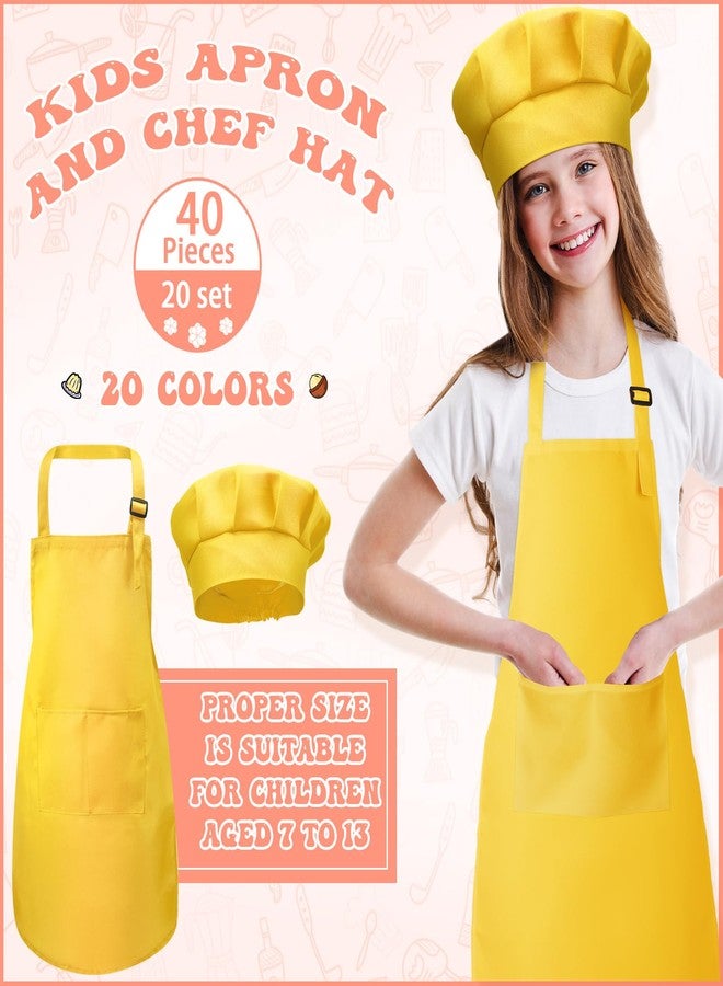 Handepo 40 Pcs Kids Apron Chef Hat Set Boys Girls Aprons Chef Children's Bib Apron Hats Bulk for Cooking Painting 7-13 Years(Mixed Color) - Image 5