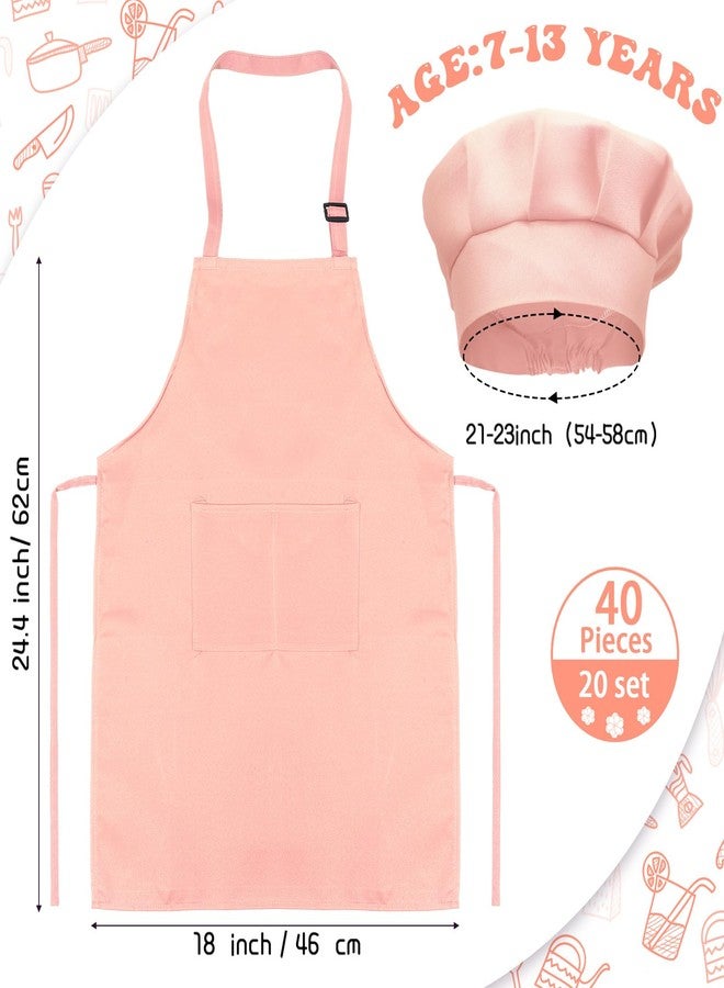 Handepo 40 Pcs Kids Apron Chef Hat Set Boys Girls Aprons Chef Children's Bib Apron Hats Bulk for Cooking Painting 7-13 Years(Mixed Color) - Image 2