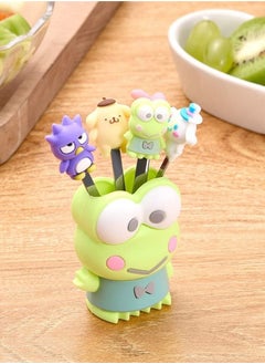 Y&D Fruit Fork Salad Fork, Stainless Steel Kids Food Holder Reusable Decorative Cute 5 Cartoon Forks and 1 Big Eyed Frog Slicone  - Image 2