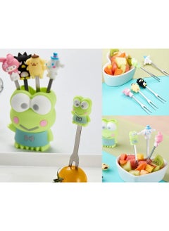 Y&D Fruit Fork Salad Fork, Stainless Steel Kids Food Holder Reusable Decorative Cute 5 Cartoon Forks and 1 Big Eyed Frog Slicone  - Image 1