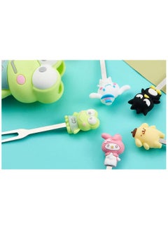 Y&D Fruit Fork Salad Fork, Stainless Steel Kids Food Holder Reusable Decorative Cute 5 Cartoon Forks and 1 Big Eyed Frog Slicone  - Image 5