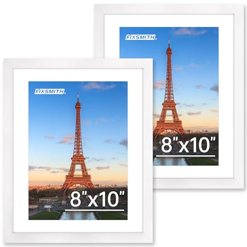 FIXSMITH 8x10 Picture Frame Set of 2 Photo Frame with HD Plexiglass Display Pictures 5x7 with Mat or 8x10 Without Mat White Picture Frames Collage for Tabletop or Wall Display