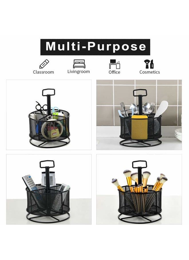 Marbrasse Mesh Desk Organizer, 360-Degree Rotating Multi-Functional Pen Holder, 4 Compartments Desktop Stationary Organizer, Home Office Art Supply Storage Box Caddy (Black)  - Image 3