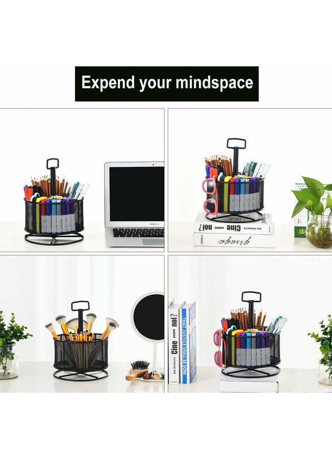 Marbrasse Mesh Desk Organizer, 360-Degree Rotating Multi-Functional Pen Holder, 4 Compartments Desktop Stationary Organizer, Home Office Art Supply Storage Box Caddy (Black)  - Image 5