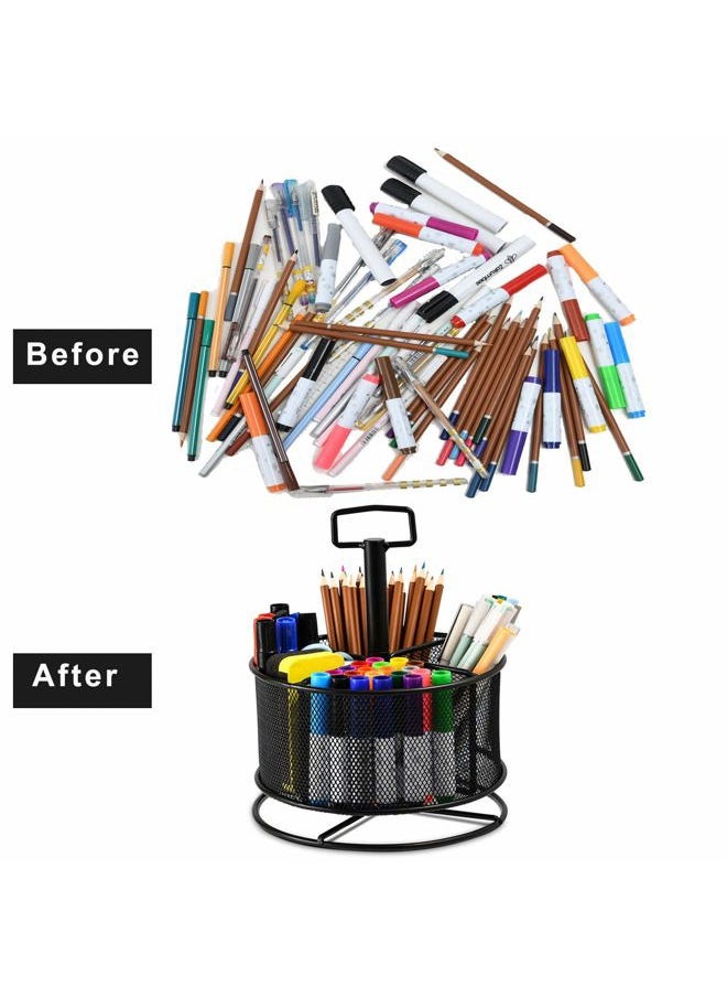 Marbrasse Mesh Desk Organizer, 360-Degree Rotating Multi-Functional Pen Holder, 4 Compartments Desktop Stationary Organizer, Home Office Art Supply Storage Box Caddy (Black)  - Image 4