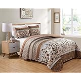 Kids Zone Home Linen Kids Zone Home Linen 3 Piece Full/Queen Over Size Bedspread Set Brown Tan Sky Blue Leaves White  - Image 1