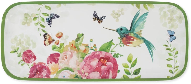 UPware Rose Garden Melamine Serving Tray 15 x 65 Inch Rectangular Serving Platter BPA Free Food Tray for Party Entertaining - Image 1