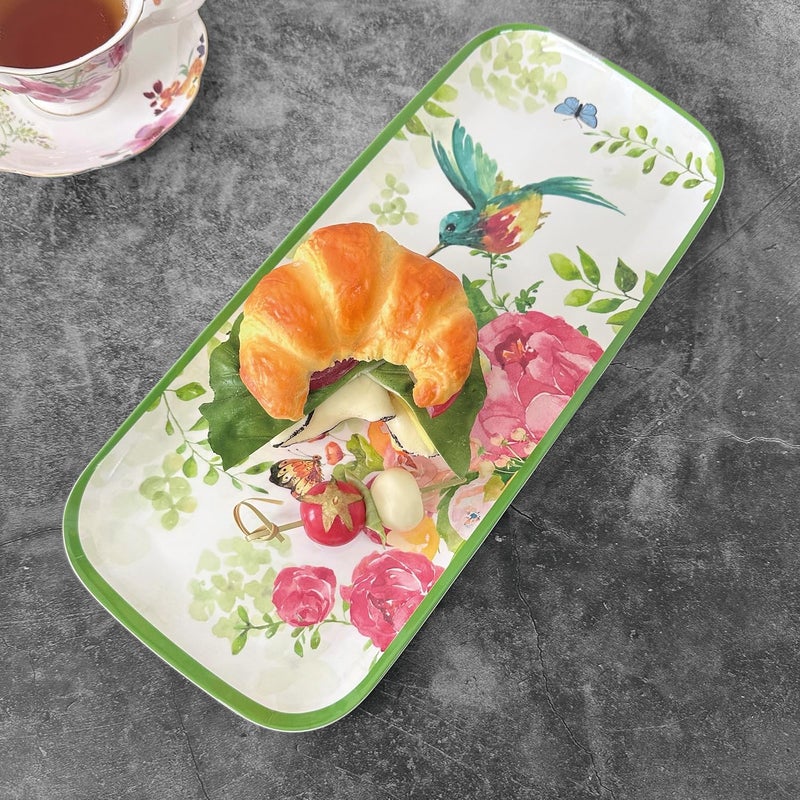 UPware Rose Garden Melamine Serving Tray 15 x 65 Inch Rectangular Serving Platter BPA Free Food Tray for Party Entertaining - Image 2