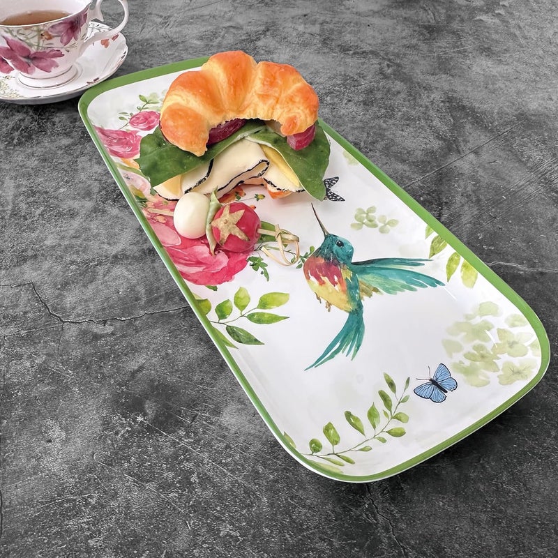UPware Rose Garden Melamine Serving Tray 15 x 65 Inch Rectangular Serving Platter BPA Free Food Tray for Party Entertaining - Image 4