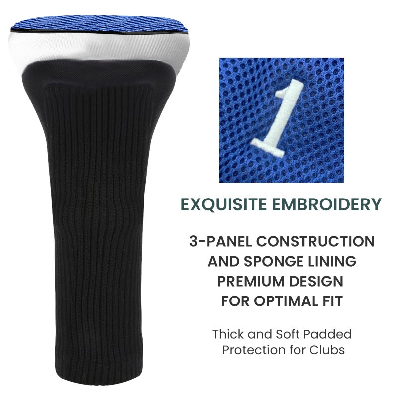 FINGER TEN Golf Club Head Covers Woods Driver Fairway Hybrid 3/4/5 Set, Headcovers Men 1 3 5 7 X Interchangeable Number Tag, Fit All Wood Clubs (5 Pack-Blue(1D+2F+2H)) - Image 5