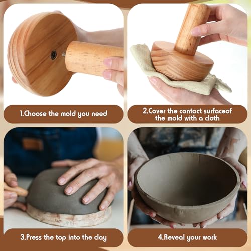 Doublefill 4 Pack Pottery Molds Plaster Molds Wood Pottery Tools with Handle for Ceramic Top Forms DIY Bowls Plate Dish Slump Press Art Making (Hemispherical,4.5'' 6.5'' Thickness 2.5'') - Image 4