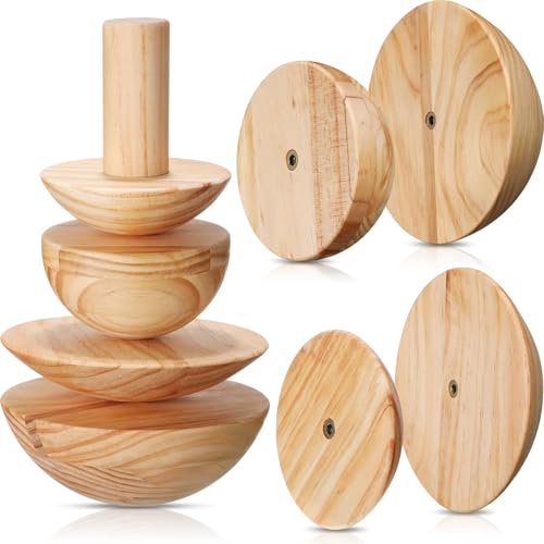 Doublefill 4 Pack Pottery Molds Plaster Molds Wood Pottery Tools with Handle for Ceramic Top Forms DIY Bowls Plate Dish Slump Press Art Making (Hemispherical,4.5'' 6.5'' Thickness 2.5'') - Image 1