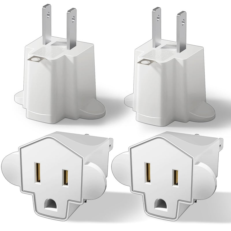 SerBion Portable 3 Prong to 2 Prong Outlet Adapter, Fireproof 392â„‰ 3-2 Prong Adapter Converter, Heavy Duty Wall Plug Adapter for Household Appliances Industrial, 1875W Max, 4 Packs - Image 1