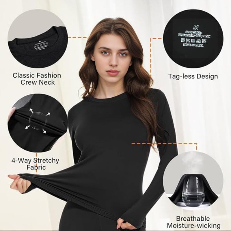 ALANX Thermal Underwear For Women, Thermal Long Johns Top Bottom Set, Thermal Wear Clothes pants Thermal Base Layer Long Sleeve pajama, Skiing, Hiking, Outdoor Sports - Image 3