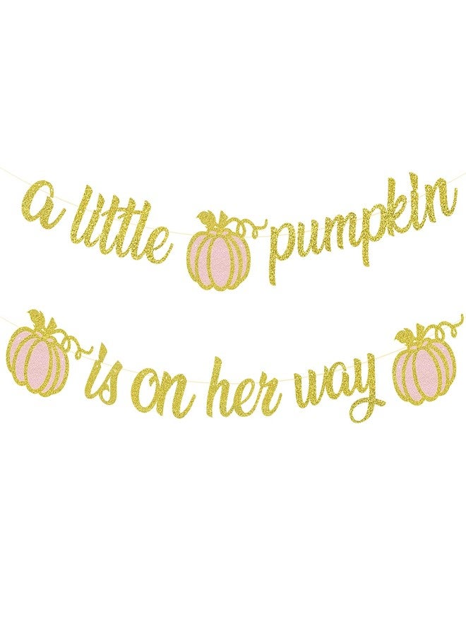 MZ.ogm A Little Pumpkin is On Her Way Fall Baby Shower Banner Little Pumpkin Baby Shower Decorations for Girl - Image 1