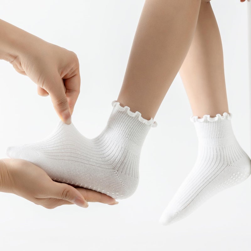 DarkCom Toddler Baby Socks Ruffle Girls Grip Non Slip 6 Pairs Socks for Kids Cute Athletic Ankle Frilly 6M-5Years - Image 2