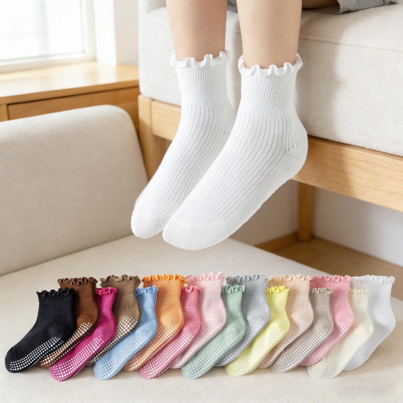 DarkCom Toddler Baby Socks Ruffle Girls Grip Non Slip 6 Pairs Socks for Kids Cute Athletic Ankle Frilly 6M-5Years - Image 5