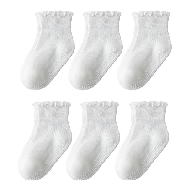 DarkCom Toddler Baby Socks Ruffle Girls Grip Non Slip 6 Pairs Socks for Kids Cute Athletic Ankle Frilly 6M-5Years - Image 1