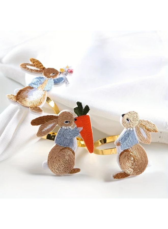 3 قطع حلقات مناديل على شكل أرنب لتزيين طاولة الطعام في المنزل وحفلات العطلات - Image 1