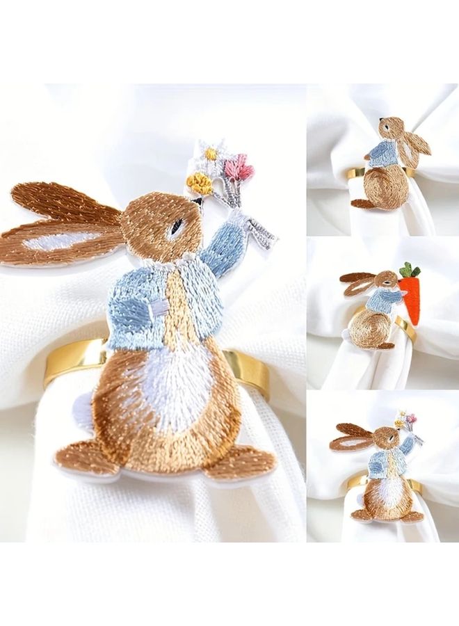 3 قطع حلقات مناديل على شكل أرنب لتزيين طاولة الطعام في المنزل وحفلات العطلات - Image 5