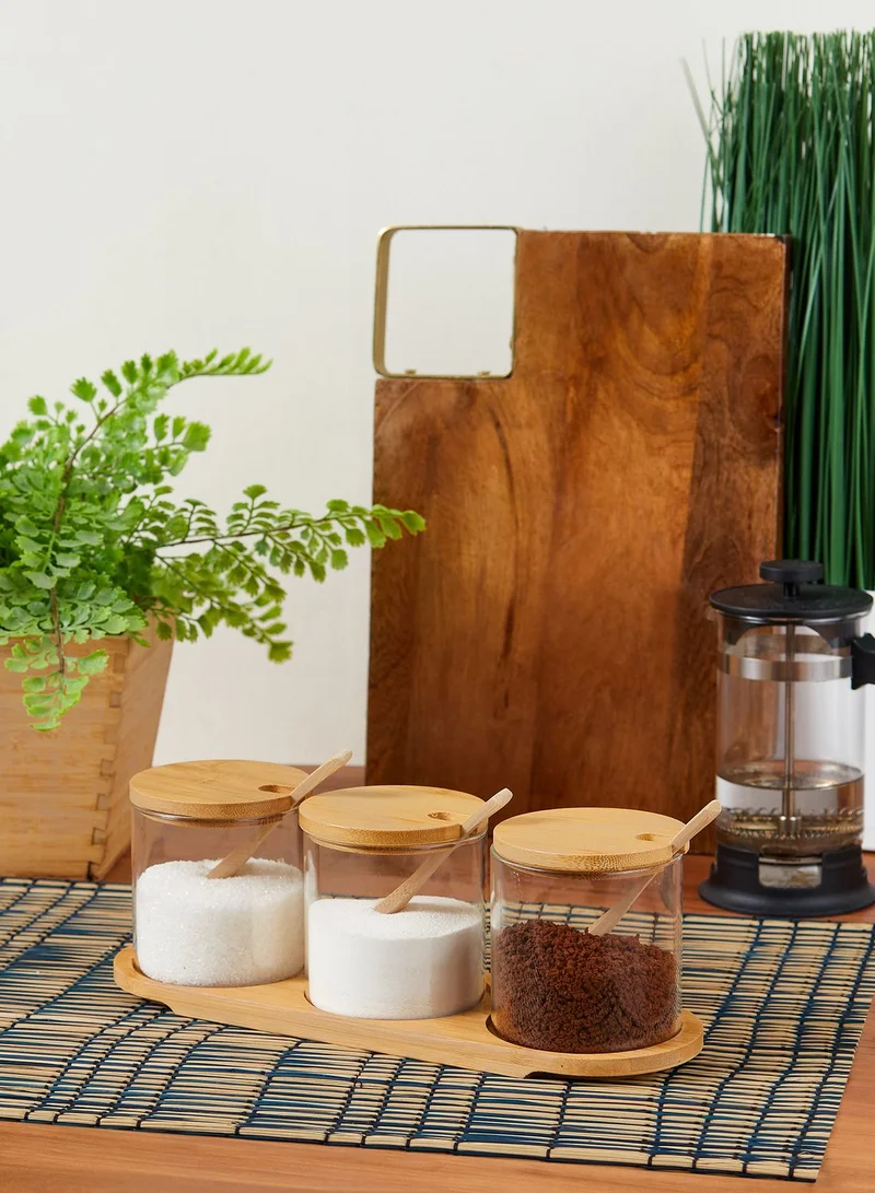 Noire Edit Set Of 3 Glass Wooden Storage Jars