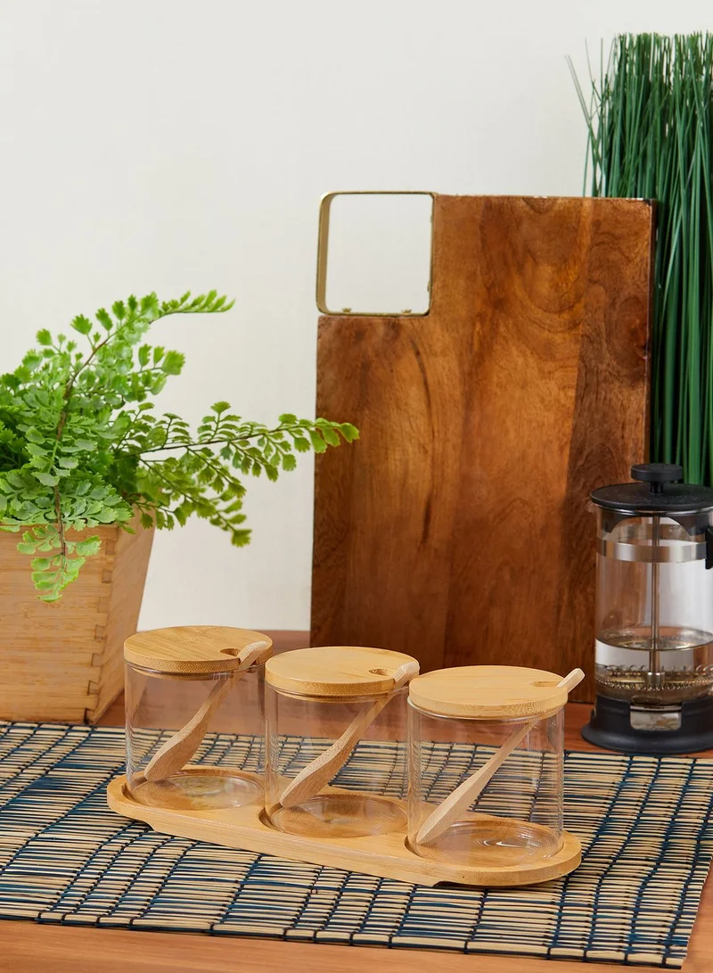 Noire Edit Set Of 3 Glass Wooden Storage Jars