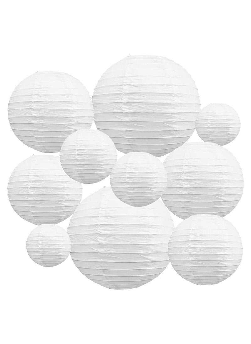 KASTWAVE Chinese Japanese Paper Lanterns 10Pcs White Decorative Hanging Round Lanterns Lamp for Birthday Wedding Bridal Showe Home Decor Party 5Sizes  - Image 1