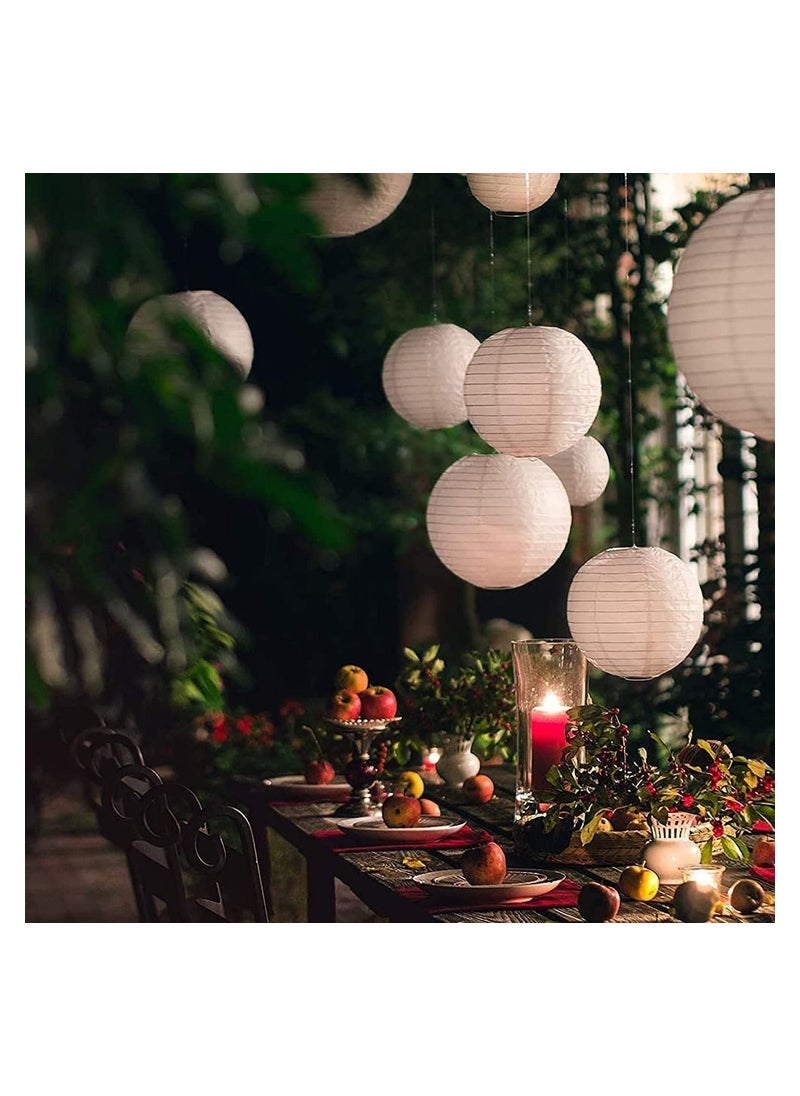 Chinese Japanese Paper Lanterns 10Pcs White Decorative Hanging Round Lanterns Lamp for Birthday Wedding Bridal Showe Home Decor Party 5Sizes